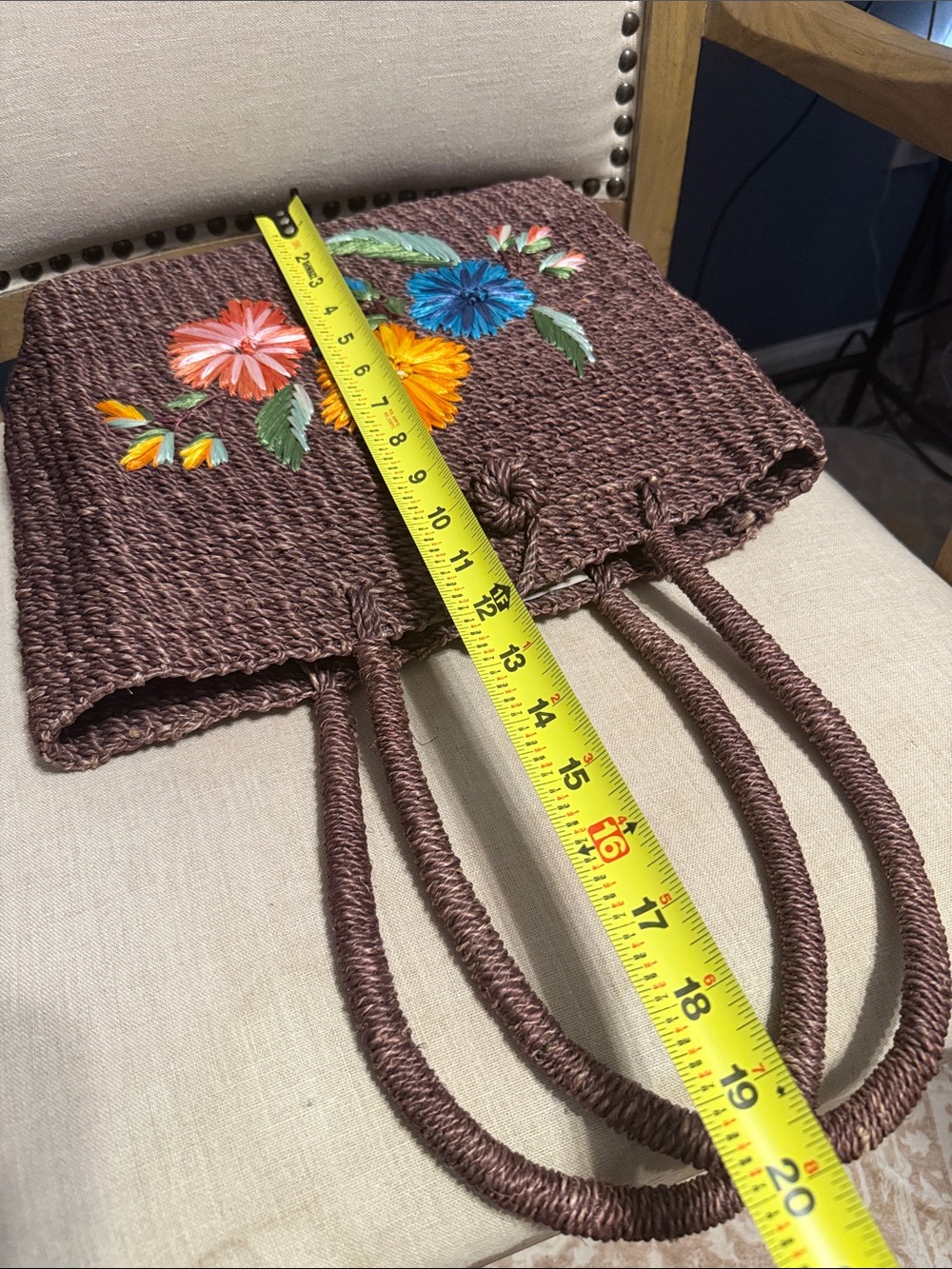 Woven Floral Embroidered Tote Bag - Picture 8 of 11